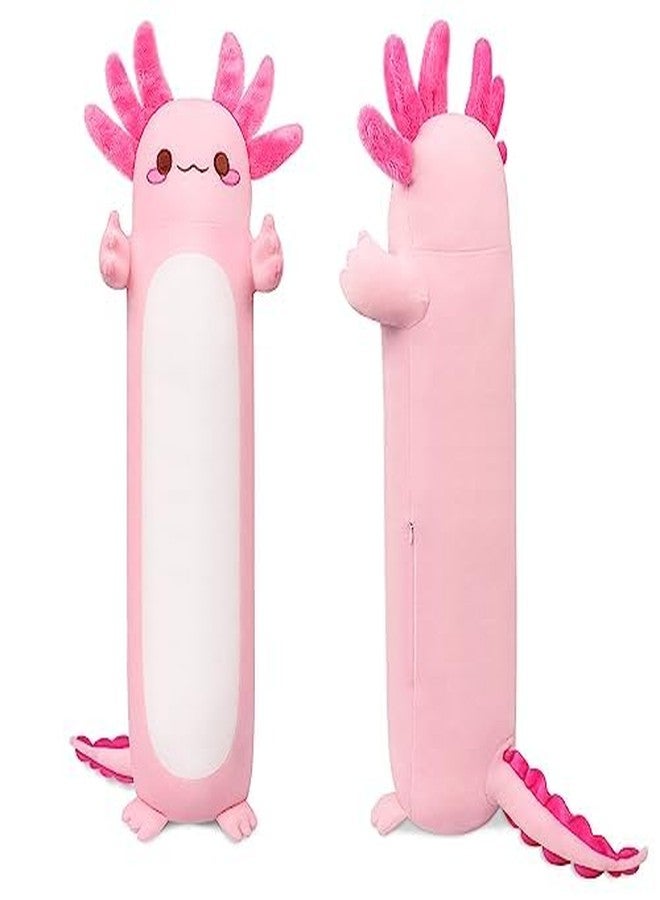 Auspicious beginning 20" Cute Axolotl Stuffed Animal Plush Pillow, Soft Kawaii Cat face Pink Axolotl Body Pillow Long Plush Doll Standing Hugging Pillow Toys for Kids Children Adults Gifts - Image 1